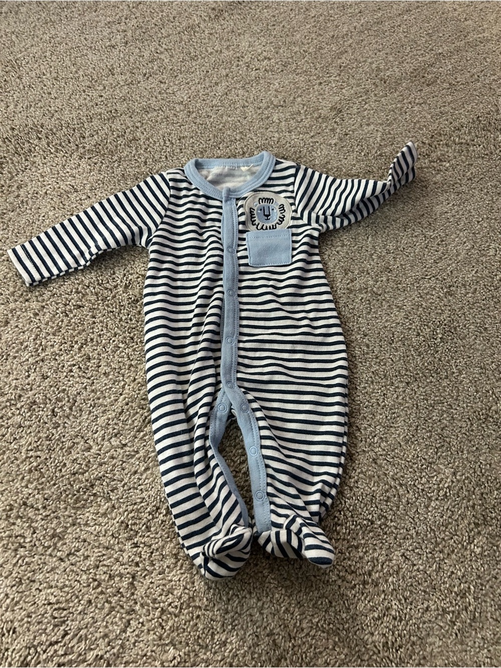 Baby Boys 0-3 Month Blue White Striped Footie Pajamas